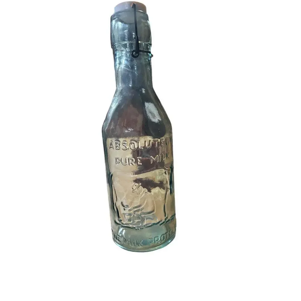 Vintage Absolutely Pure Milk Bottle The Milk Protector With Wire Cap Large 40 Oz